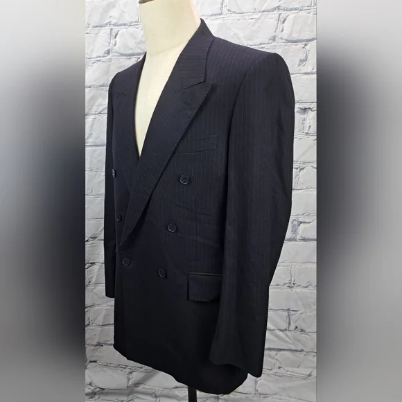 Samuelsohn Double Breasted Blazer Sport Coat Navy Striped Vintage Canvas 40R 38R - Picture 11 of 16